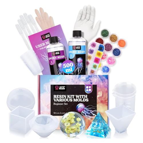 Epoxidharz Set lets resin für Anfänger, 500ml Gießen Set mit Formen und Zubehör