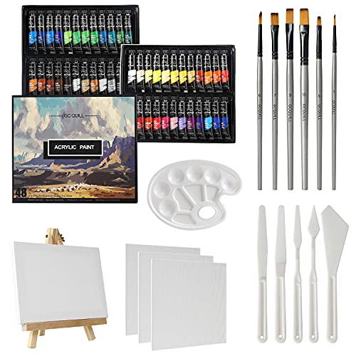 acrylfarben set 48 farben 12 ml, gc quill mit pinseln, palette, leinwand, easel