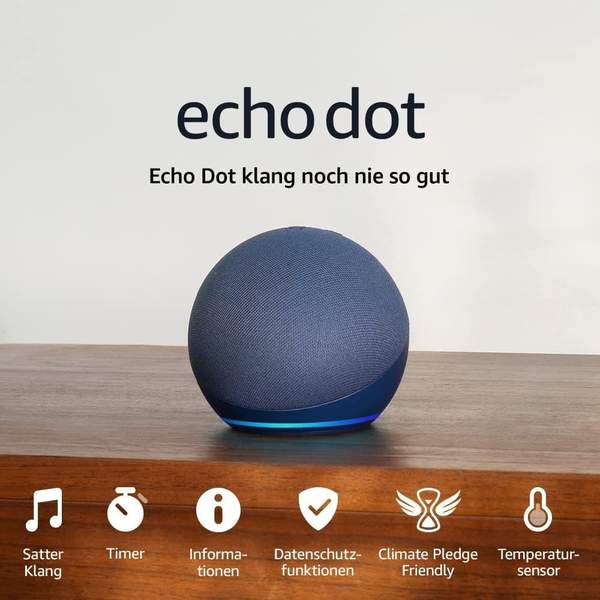 Echo Dot 5. Gen, 2022 | Smarter WLAN Lautsprecher mit Alexa, Bluetooth und sattem Klang, Tiefseeblau