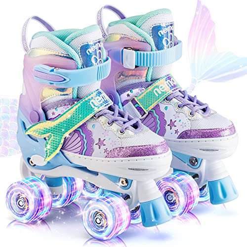 NEMONE rollschuhe für kinder, verstellbar, blau-violett, drinnen, draußen, 4 größen