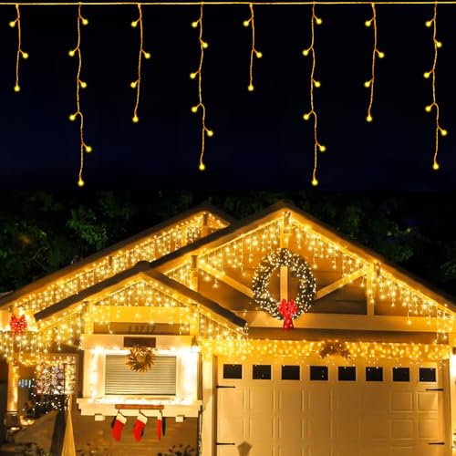 ledya lichterkette außen 9m 240led warmweiß eisregen für balkon garten garage