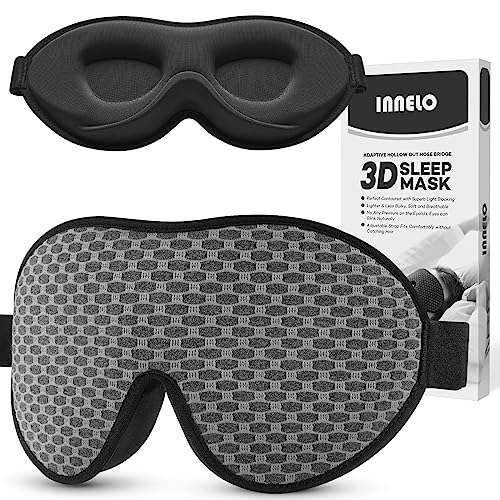 innelo sleeping mask, 3D augenmaske für männer und frauen, bequem, atmungsaktiv, grau