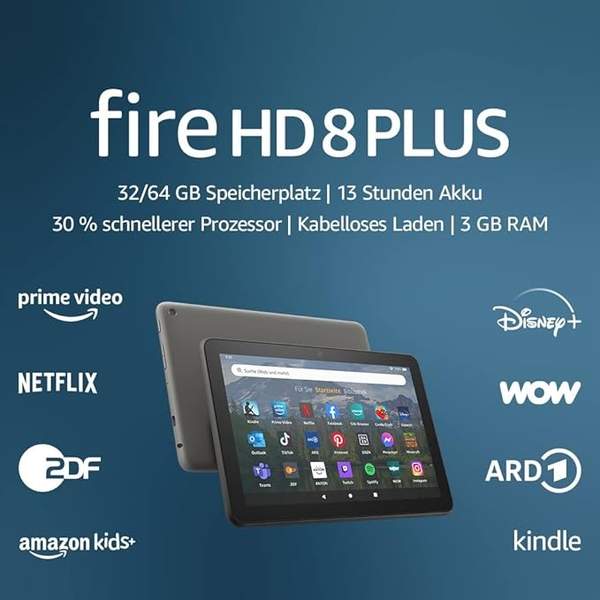 fire hd 8 plus tablet 8 zoll hd display 32 gb 3 gb ram kabelloses laden grau