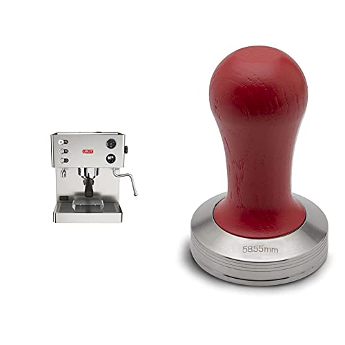 lelit pl92t elizabeth espressomaschine, roter holzgriff, edelstahl
