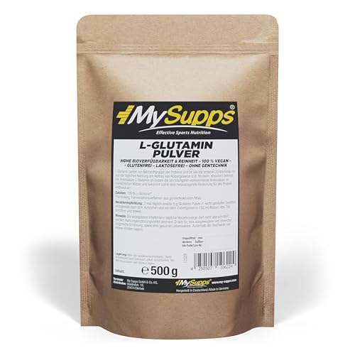 Produktbild: l-glutamin pulver 500g my supps vegan, 99,9% reinheit, geschmacksneutral, laborgeprüft