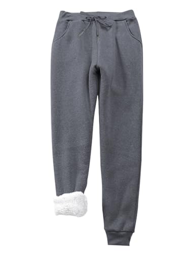 imuedaen damen joggingshose fleece sporthose trainingshose mit tasche dunkelgrau xxl