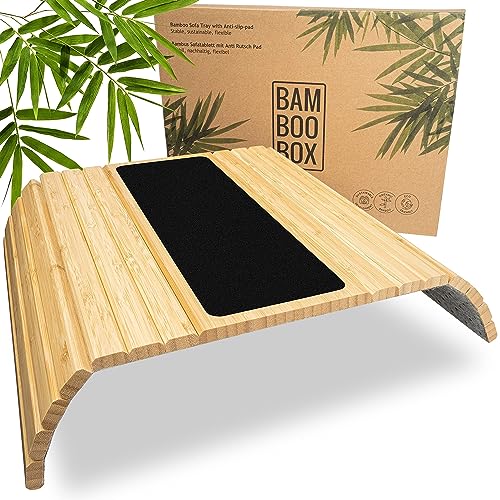 bam boo box bambus sofatablett mit armlehne, flexibles couch tablett beige