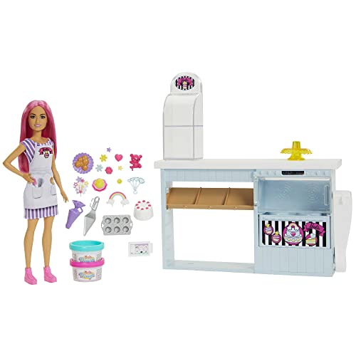 Barbie HGB73 Tortenbäckerei Spielset mit Puppe (30 cm) und 20 Zubehörteilen