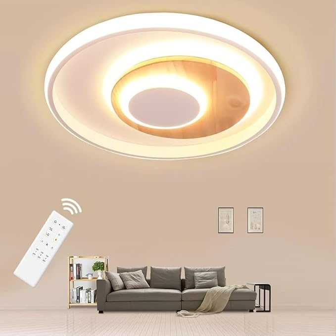 Produktbild: led deckenleuchte 18w dimmbar 30cm holz rund 3000k-6000k mit fernbedienung für wohnzimmer flur schlafzimmer küche