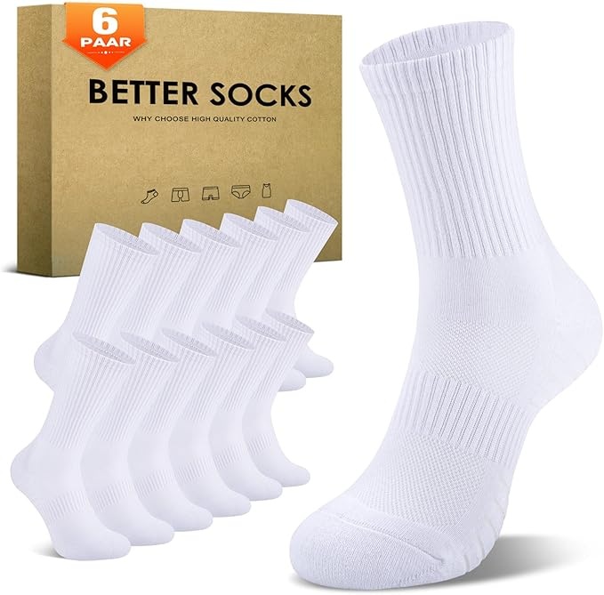 Socken Herren Damen 6 Paar Atmungsaktive Sportsocken Weiß 35-38