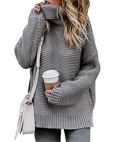 imuedaen pullover damen rollkragenpullover langarm elegant grau l winter