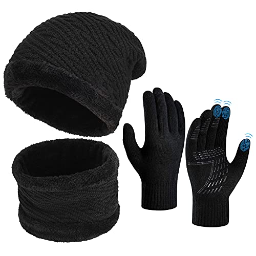 wintermütze schal touchscreen handschuhe set unisex fleece thermo 3-in-1 winterset