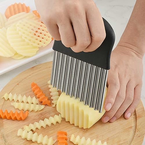 Gemüsemesser Edelstahl Welle Klinge Kartoffel Chips Crinkle Cutter Küchenwerkzeug