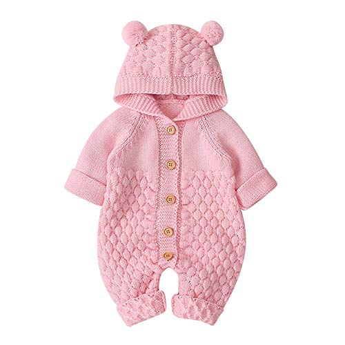 strickoverall für neugeborene, baby kapuze, winter schneeanzug rosa 0-6 monate