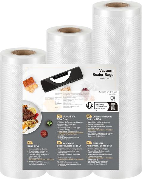 Vakuumierbeutel 3 Rollen Vakuumierfolie 28/25/20x300cm für Lebensmittel