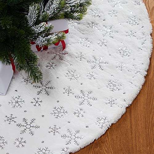 Bozvloh Weihnachtsbaumrock 120 cm weiß mit schneeblume, faux fur 48 Zoll