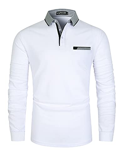 LIUPMWE Herren Langarm Poloshirt Slim Fit Denim Einfarbig Golf Baumwolle