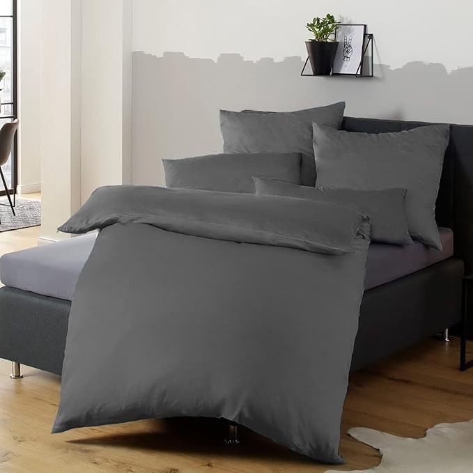 Soifox Bettwäsche 155x220 Anthrazit Mikrofaser bügelfrei 1 Bettbezug + Kissenbezug 80x80