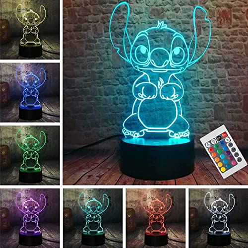 3D LED nachtlicht stitch lampe mit fernbedienung, 16 farben für kinderzimmer dekoration