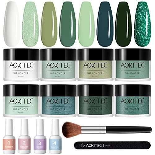 Aokitec Dipping Powder Nails Set 14Pcs, 8 Farben Acryl Nagel Puder mit Aktivator, Basis-/Decklack für DIY Maniküre