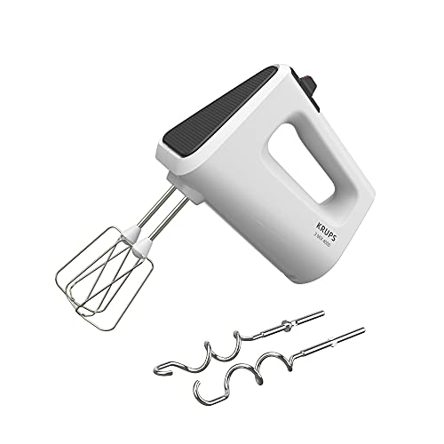 krups hand mixer 3 mix 4000 450 watt variabel turbo 2 whisk 2 teighaken weiß/grau