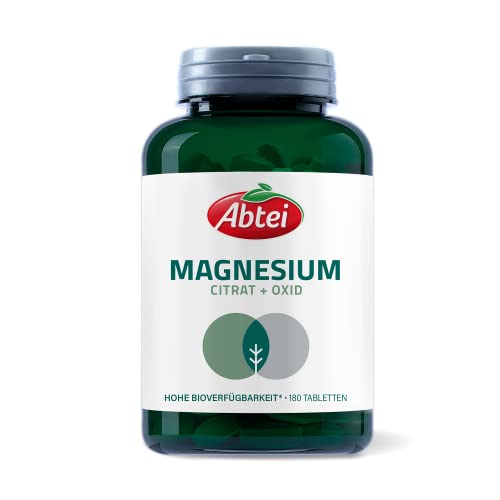 magnesiumcitrat und oxid hochdosiert, abtei nature & science, 400 mg, vegan, 180 tabletten