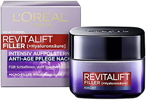Produktbild: l'oral paris nachtpflege für frauen mit hyaluronsäure, revitalift filler, 50ml