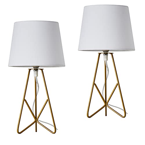 tischlampe e14 2er set, OuXean schreibtischlampe mit metallsockel und stoffschirm, weiß