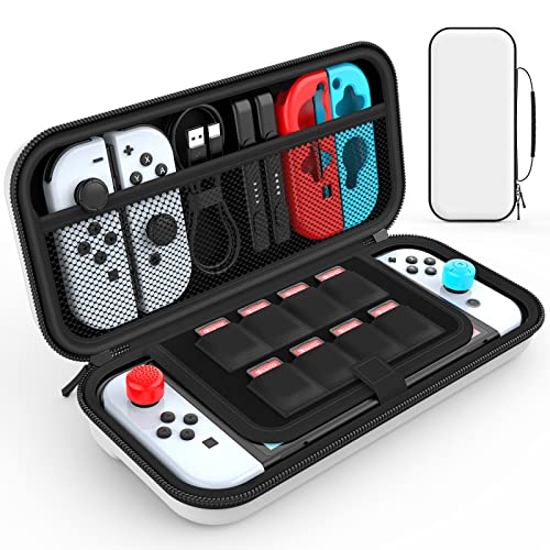 heystop switch oled tasche, tragetasche für nintendo switch oled mit aufbewahrung, weiß