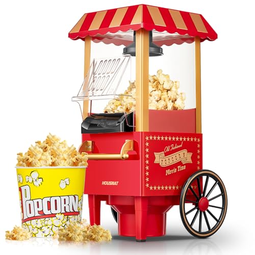 Popcornmaschine HOUSNAT 3,5L Retro heissluft, fettfreier snack für zuhause, rot
