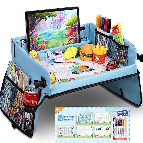 cooljoy kinder knietablett reisetisch mit malbrett, 5 bilder und 6 pinsel, blau