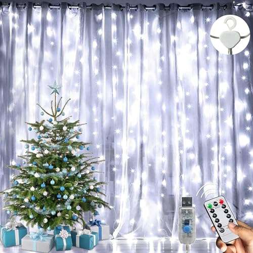 led lichterketten vorhanglichter 300 leds usb, 8 modi, wasserdicht, kühles weiß