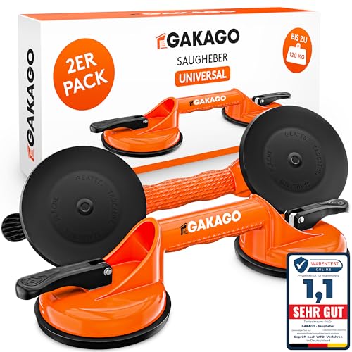 gakago saugheber 2er pack - ergonomische rutschfeste sauggriffe 120kg vakuumheber