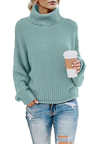 Produktbild: Damen Rollkragenpullover Elegant Winter Grobstrick Casual Langarm (C Hellblau, S)