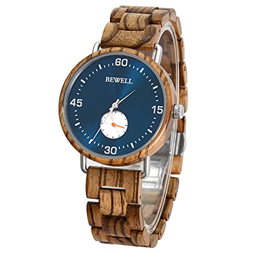 bewell holzuhr herren quarzwerk holz und edelstahl handgemachte armbanduhr