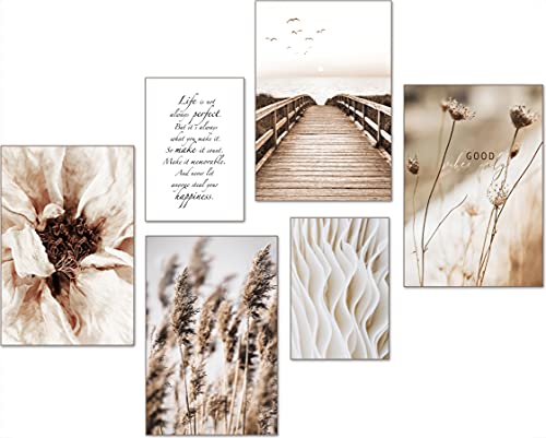 artpin pampas poster set - moderne bilder wohnzimmer dekoration ohne rahmen (4x A4, 2x A5)