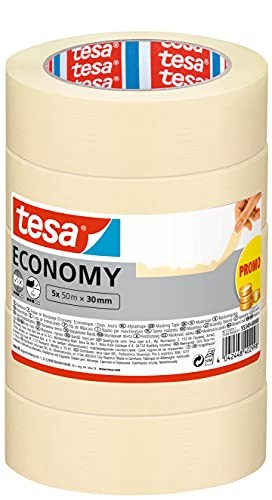 tesa Malerband ECONOMY 5x 50 m x 30 mm - vielseitig, rückstandslos entfernbar