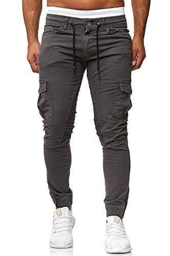 cargohose herren slim fit jogger chino stretch sporthose mit 6 taschen dunkelgrau