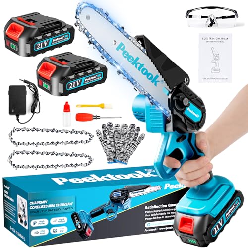 mini akku kettensäge 6 zoll, 1000w bürstenloser motor, 4000mAh akku, 2 ketten