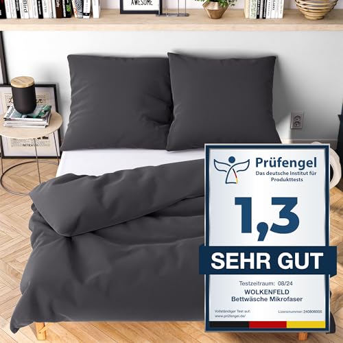 wolkenfeld bettwäsche 200x200 grau anthrazit, bügelfrei, öko-tex, 1 bettbezug + 2 kissenbezüge 80x80