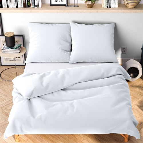 bettwäsche wolkenfeld 155x200 cm weiß, mikrofaser, öko-tex, bügelfrei, 1x bettbezug + 1x kissenbezug 80x80