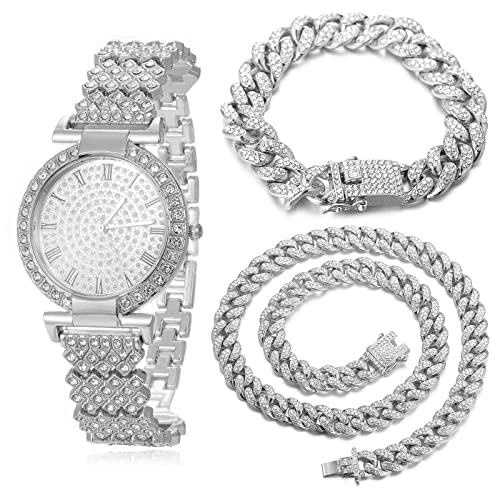 halukakah gold uhr damen diamant platinplattiert 33mm rund zifferblatt 19cm armband kugel Halskette 18+40cm Geschenkbox