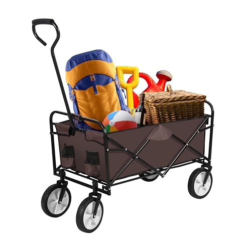 bollerwagen faltbar strandwagen mit 360 grad drehbaren rädern, 100 kg tragkraft, braun