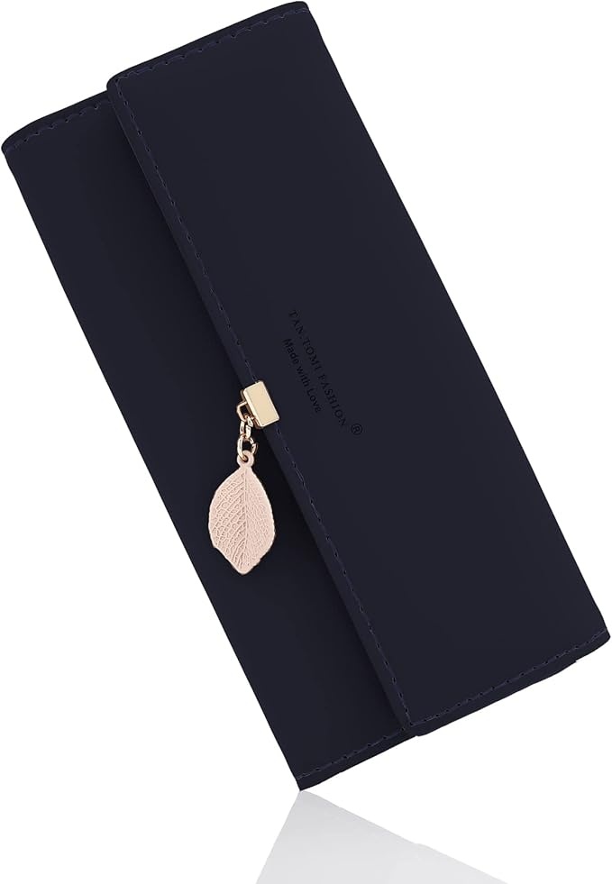 caliyo geldbeutel damen groß langformat synthetisches leder mit fächern stahlblau