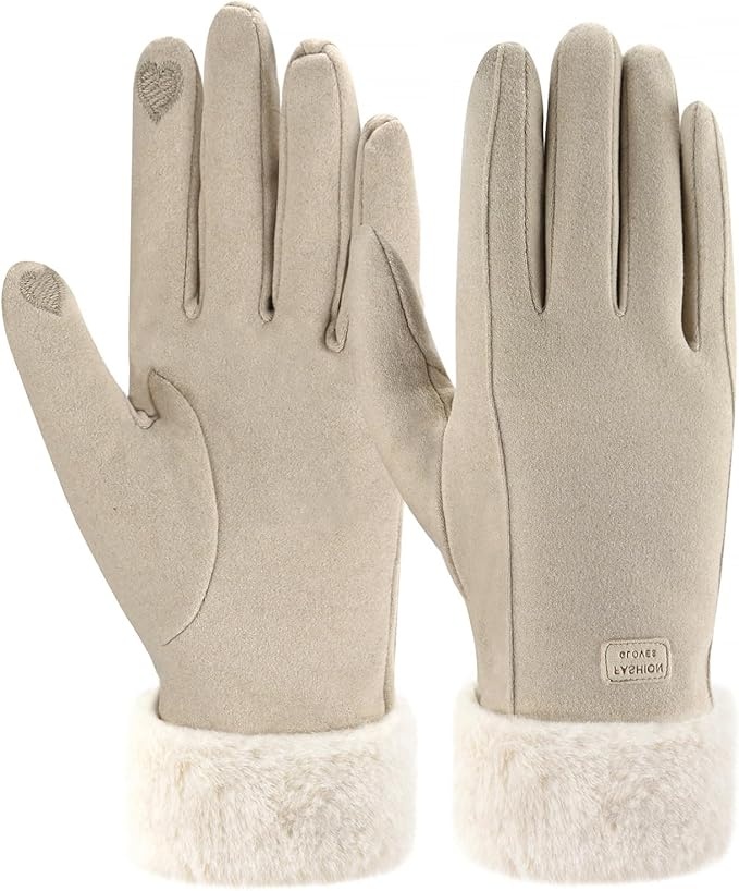 Damen Winterhandschuhe Fleece gefüttert Touchscreen Beige M für kaltes Wetter