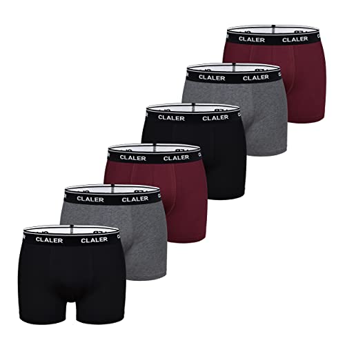 claler herren boxershorts 6er pack baumwolle retroshorts unterwäsche schwarz weinrot grau M