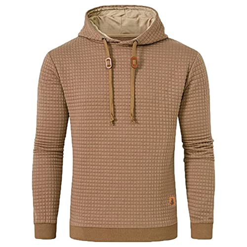 Produktbild: Herren Kapuzenpullover Jacquard Karierter Hoodie Khaki XL JustSun