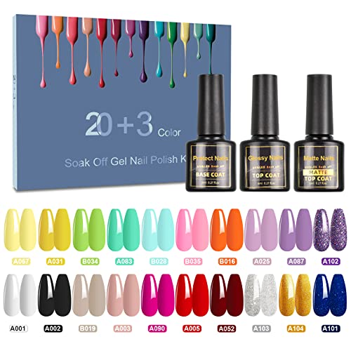 uv nagellack set, NAILABY 23 Stück mit unterlack, glänzend und matt, 8ml