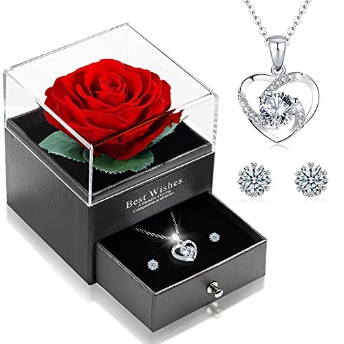 ewige rose mit herz kette und ohrringe 925 sterlingsilber geschenkbox für frauen