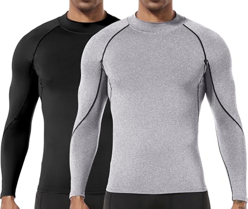 Produktbild: kompression langarm baselayer t-shirts herren 2er pack schwarz grau 05-m